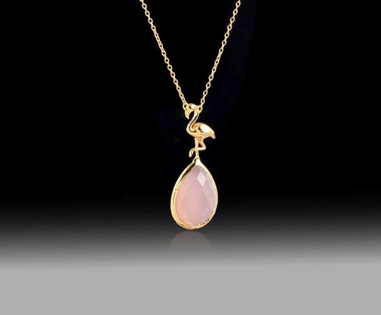 Pink Chalcedony Flamingo Necklace- 925 Sterling Silver