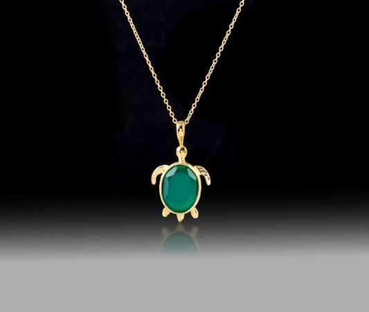 Green Onyx Turtle Necklace- 925 Sterling SIilver
