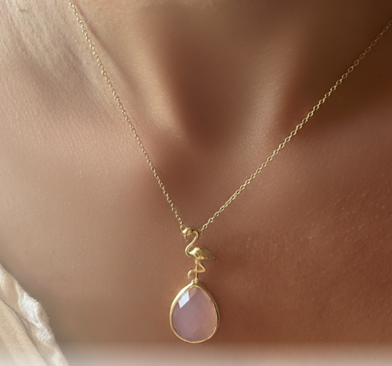 Pink Chalcedony Flamingo Necklace- 925 Sterling Silver