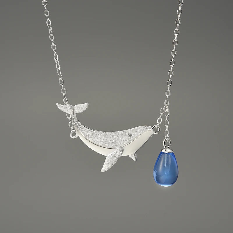 Tears of Blue Whale Natural Crystal Pendant Necklace