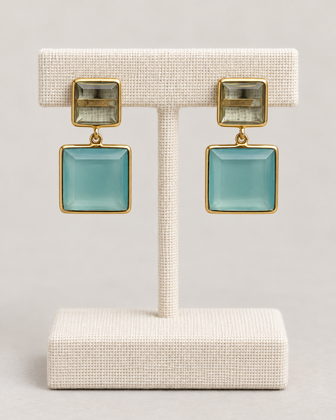 Aqua Chalcedony and Lemon Topaz Earrings- 18k Gold Plated on 925 Sterling Silver
