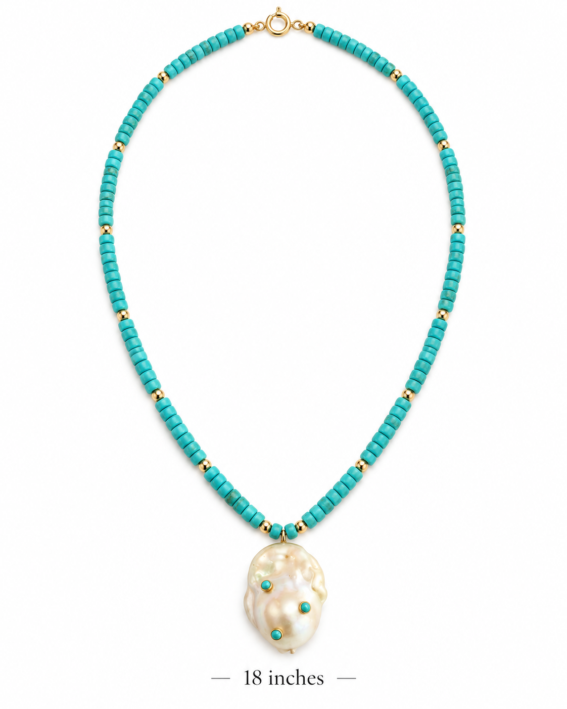 Turquoise & Baroque Pearl Pendant Necklace with Gold Filled Accents – 18 Inches